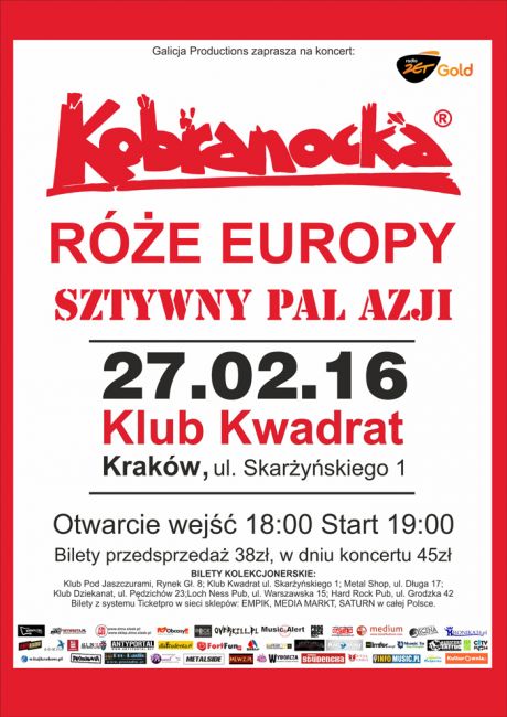 Róże Europy, Kobranocka, Sztywny Pal Azji - koncert w Krakowie